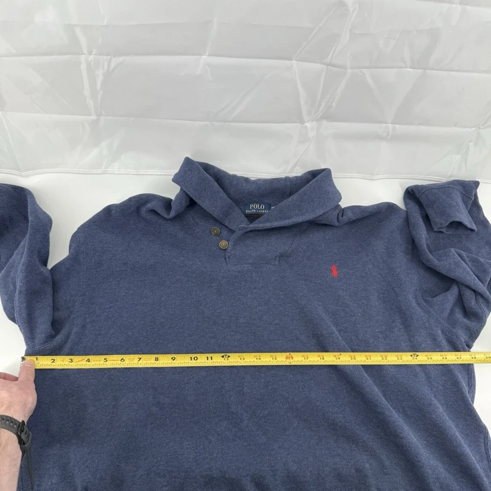 Polo Ralph Lauren Pullover Sweater Mens 2XB/2G Blue Shawl Collar Big Pony Casual